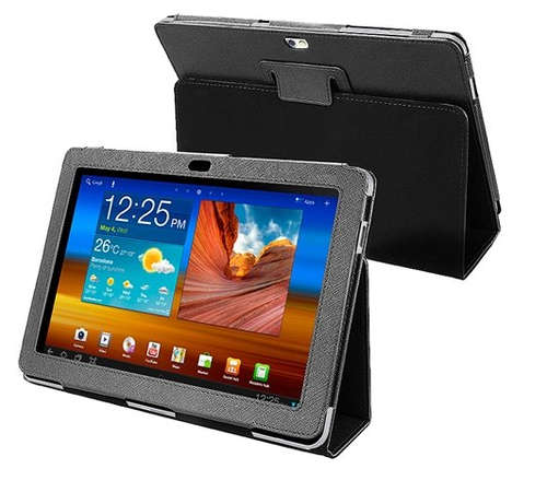 Black Leather Folio Case (Compatible with Samsung Galaxy Tab 10.1") ***FREE STYLUS PEN***