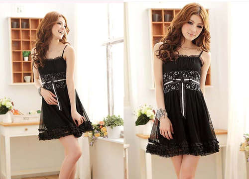 Summer mini dress (Chiffon lace design) ***Black***