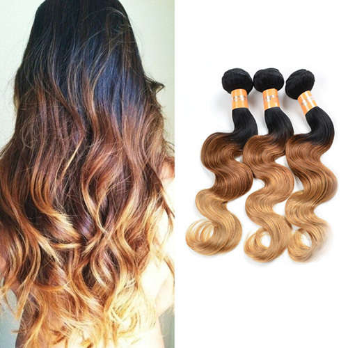 6A Body Wave Ombre Human Hair 3 Tone 1B/4/27# 12~28 inch 100g/bundle [one bundle only]