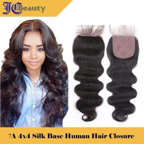 4x4 Silk Base Human Hair Closure 10"~20" Body Wave 1B#