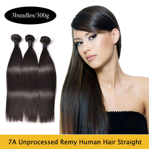 7A Unprocessed Remy Human Hair Straight 12"~28" 300g 1B# [3 bundles]