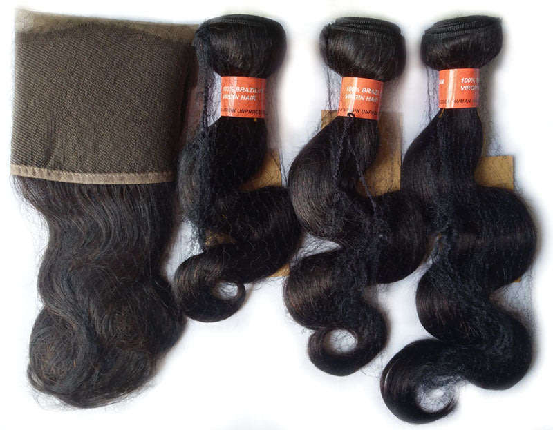 [Free Shipping] Brazilian human hair 3 bundles with  ear to ear frontal closure bodywave 1B#