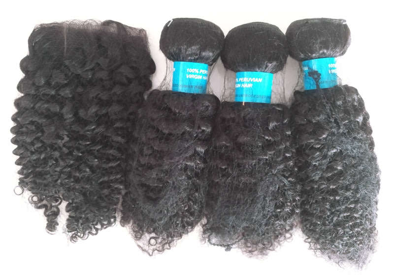 [Free Shipping] Peruvian Hair bundle Weave with Closure Kinky Curl