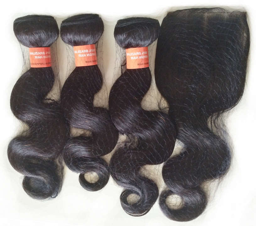 [Free Shipping] 14" Brazilian Hair 3bundles with closure BodyWave