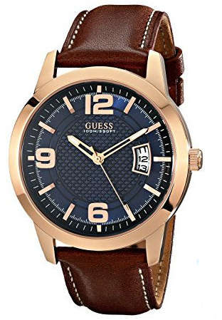 Guess Mens Watch | Rose Gold & Brown Leather