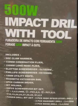 500 W IMPACT DRILL WITH TOOL KIT!!!!!! IN CARRY CASE!!!!