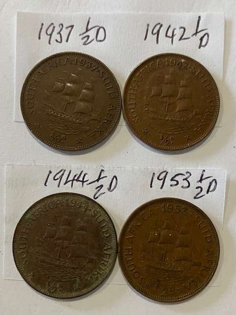 4 GREAT 1/2D COINS OF THE UNION OF SA IN  GOOD CONDITION: 1937 ONE VERY SCARCE