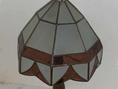 Gorgeous old Lead Glass and solid metal lamp: Good conditioN SOME CRACKS IN GLASS PANELS: BARGAIN