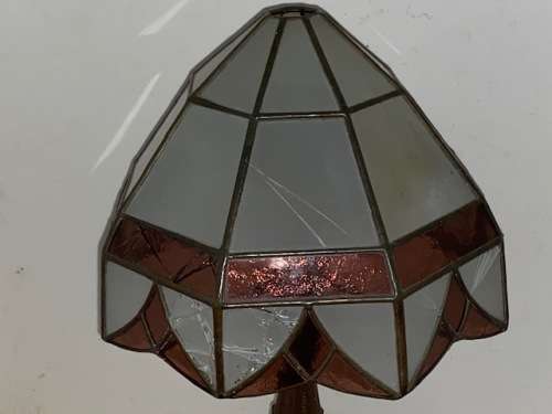 Gorgeous old Lead Glass and solid metal lamp: Good conditioN SOME CRACKS IN GLASS PANELS: BARGAIN