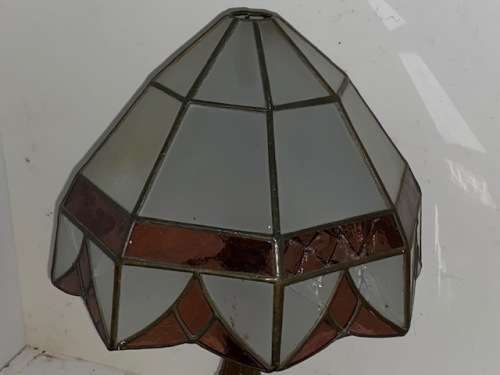 Gorgeous old Lead Glass and solid metal lamp: Good conditioN SOME CRACKS IN GLASS PANELS: BARGAIN