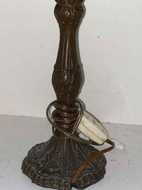 Gorgeous old Lead Glass and solid metal lamp: Good conditioN SOME CRACKS IN GLASS PANELS: BARGAIN