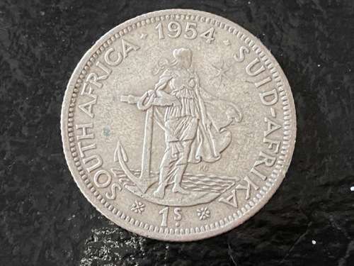 1954 Union of SA  One Shilling: .500 Silver: Good detail