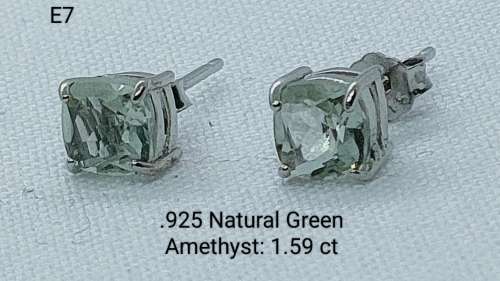 Sterling Silver Natural Green Amethyst Earrings: Excellent quality: Description on image
