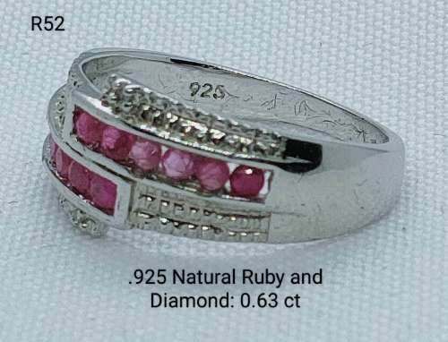 Sterling Silver Natural Ruby and diamond Ring,, Excellent quality: Description on image