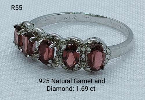 Sterling Silver Natural Garnet and diamond Ring,, Excellent quality: Description on image