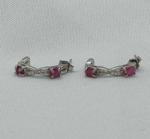 New Sterling Silver Natural Ruby and Diamond Earrings, marked .925: