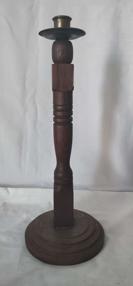 Gorgeous Vintage solid wood and brass candle holder: app 300 mm high