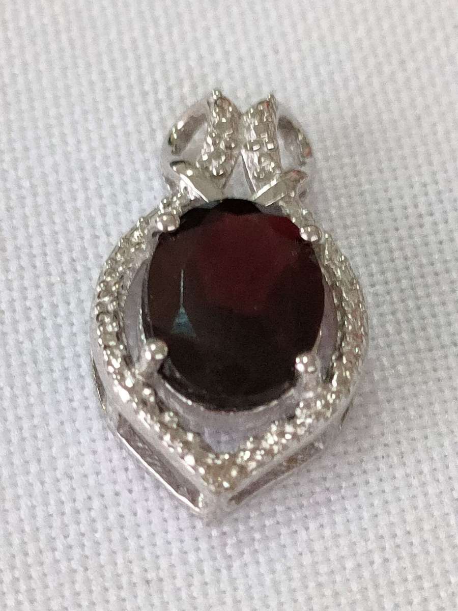 Garnet and diamond sterling silver pendant- 925 stamp
