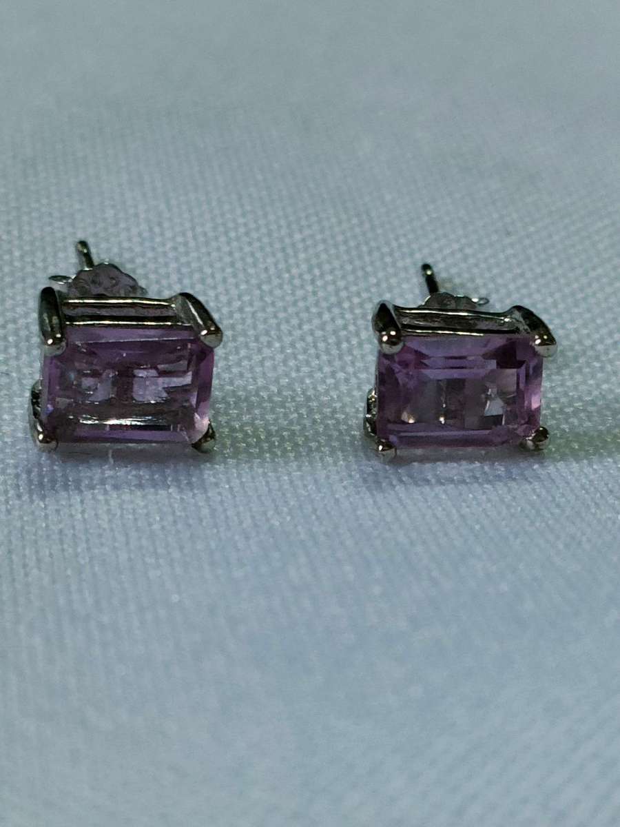 Amethyst sterling silver stud earrings - 925 stamped
