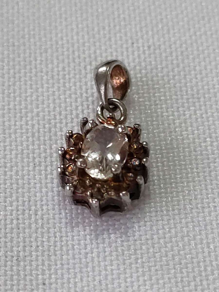 Morganite and diamond sterling silver pendant - 925 stamp