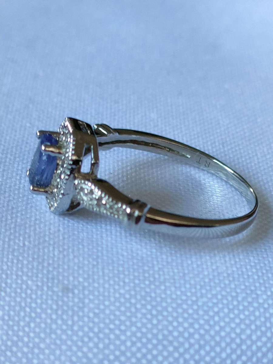 Iolite and diamond sterling silver ring - size: US 7 - 0.80 ct - 925 stamped
