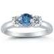 *R30000***14K White Gold Round 3 Stone Blue Diamond & White Diamond Ring (1/2 cttw) - Size 7