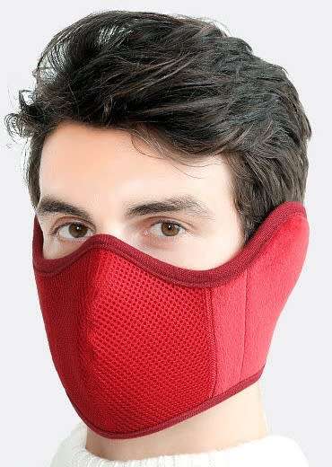 Professional Quality Protective Velvet Cloth 3 Layer Winter Face Masks - Red - Velcro Fastening
