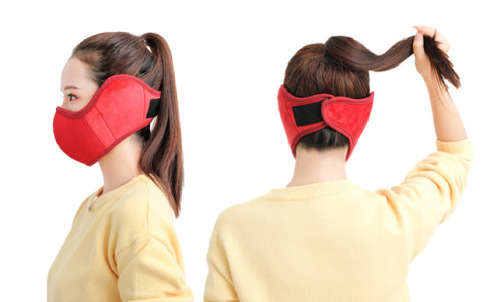 Professional Quality Protective Velvet Cloth 3 Layer Winter Face Masks - Red - Velcro Fastening