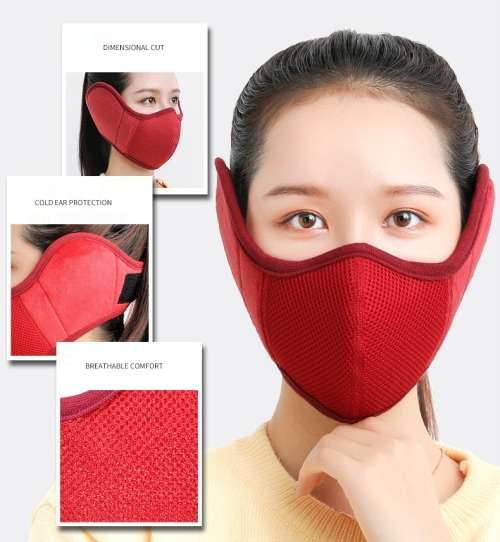 Professional Quality Protective Velvet Cloth 3 Layer Winter Face Masks - Red - Velcro Fastening