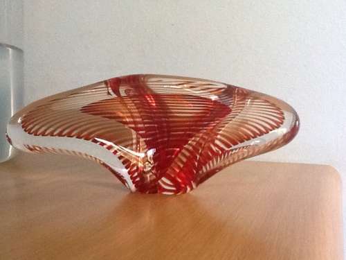 Amazing abstract art glass piece in mint condition and signed