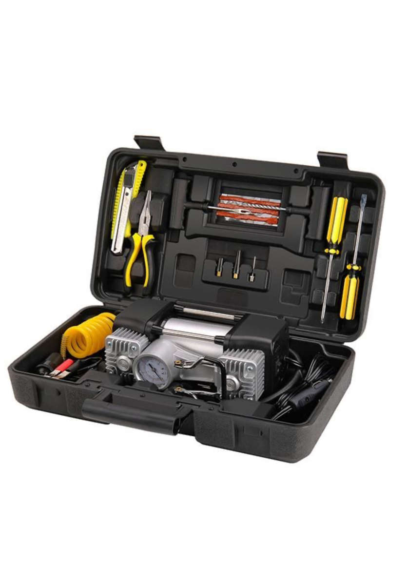 Portable Double Cylinder Car Air Compressor with Tools