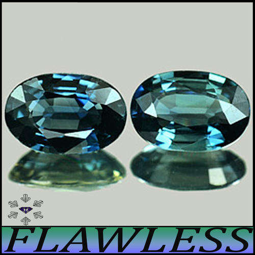1.10CT PAIR BLUISH GREEN SAPPHIRES [VVS] - TWO NATURAL MATCHING OVAL GEMS