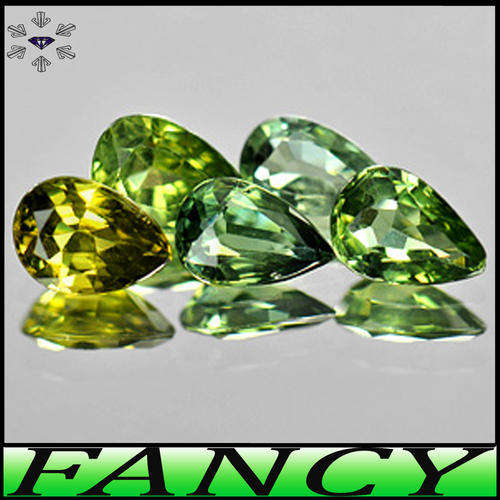 0.59CT YELLOWISH GREEN SAPPHIRE VVS - FIVE MIXED NATURAL THAILAND PARCEL PEAR GEMS