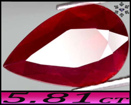 5.81ct Purplish Intense Red Ruby Gem - SI - Natural Cabo Delgado Pear (Minor Filling)