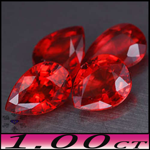 1.00ct Two Intense Red Songea Sapphire - VS - Pair Perfect Matching Pear Gems (Heated)