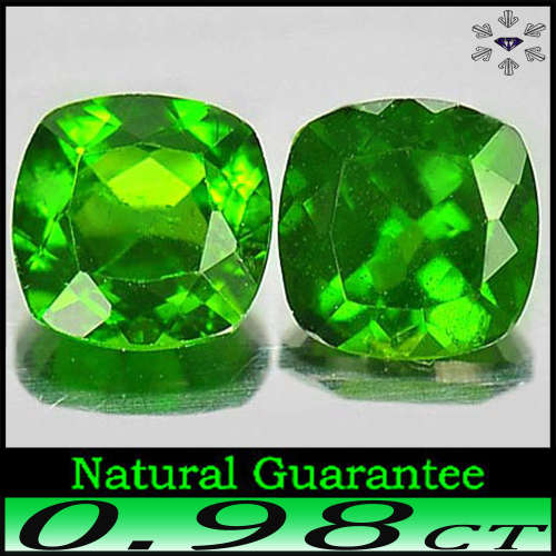 0.98ct Pair Vivid Green Russian Chrome Diopside - VS - Two Unheated Fancy Cushion Gems