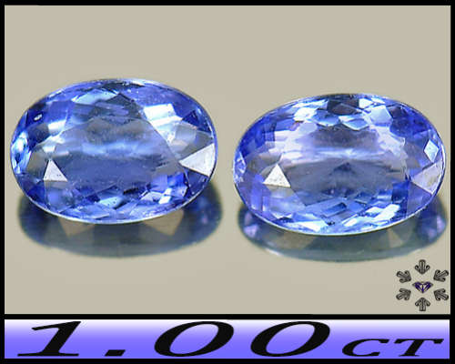 1.00ct Matching Violet Blue Tanzanite Gems - VS - Natural Multi-Faceted Oval Pair (Gentle Heat)