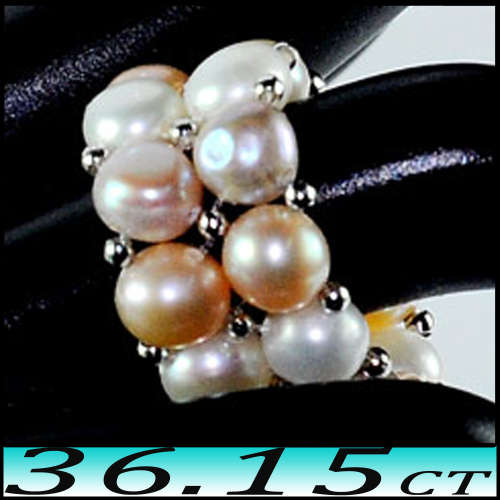 36.15ct Satin Orangy White Thailand Pearl Ring - Unheated Natural Opaque Gems