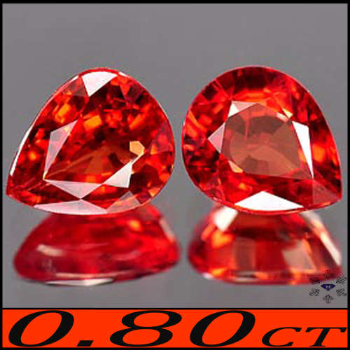 0.80ct Four Orangy Intense Red Sapphire - VVS - Matching Songea Pears (Heated Only)