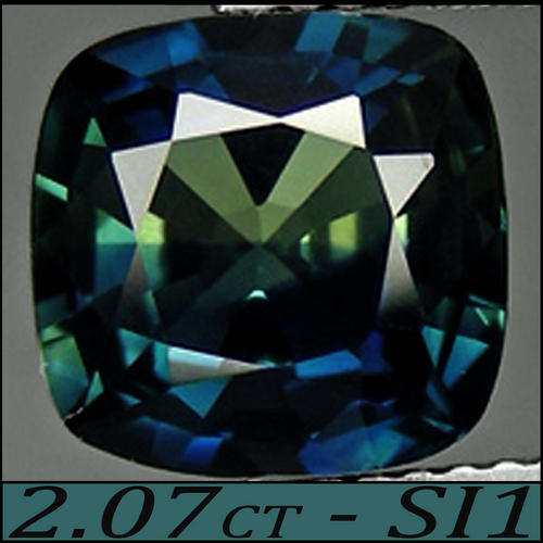2.07 CT INTENSE DARK GREEN NATURAL SAPPHIRE GEMSTONE POLISHED IN A BRILLIANT CUSHION SHAPE.