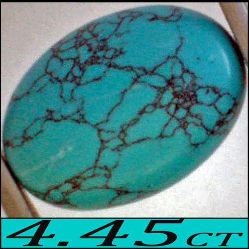 4.45 CT NATURAL BLUE GREEN TURQUOISE, OVAL POLISHED CABOCHON, BLACK LINES FINISHES THE OPAQUE GEM
