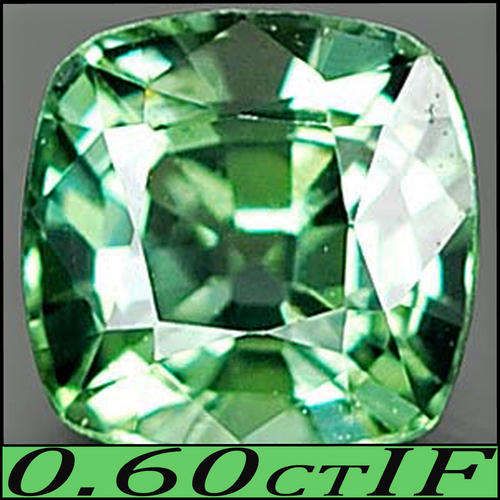 0.60 CT MAGNIFICENT FLAWLESS NATURAL GREEN SONGEA SAPPHIRE, A MODERN CUSHION POLISHED GEMSTONE.