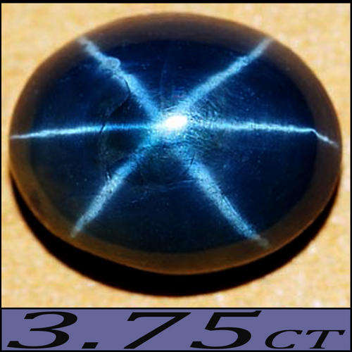 3.75 CT  STUNNING BLUE STAR SAPPHIRE (6-RAYS) GEMSTONE POLISHED OVAL CABOCHON.