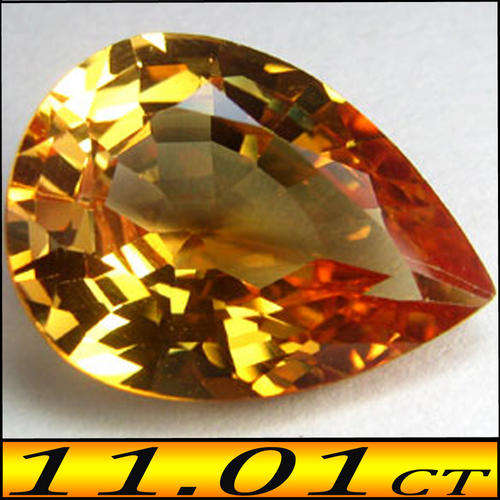 11.01 CT STUNNING CLEAN GLEAMING GOLDEN SAPPHIRE GEMSTONE. A PRISTINE POLISHED PEAR.