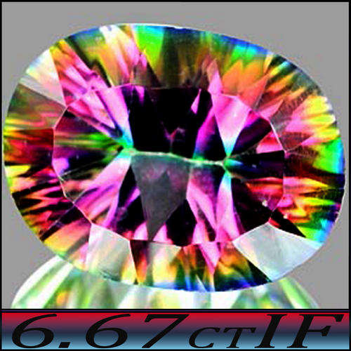 6.67 CT AWSOME CONCAVE OVAL POOLISHED MYSTIC GREEN RAINBOW QUARTZ, A FLAWLESS GEMSTONE.