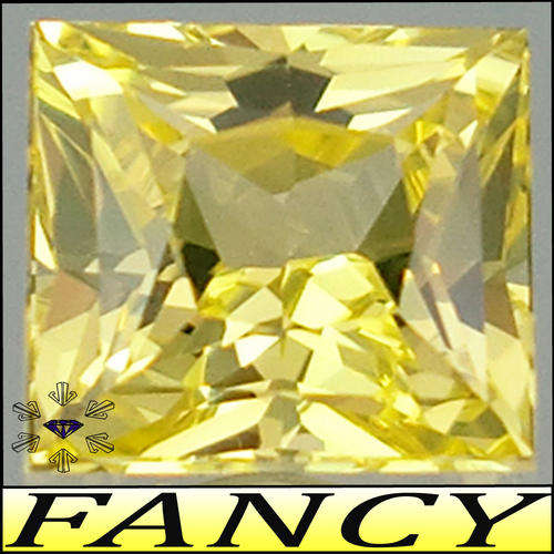 2.10 CT INTENSE YELLOW BRILLIANT PRINCESS DIAMOND SIMULATE, PRECISION MACHINE POLISHED.