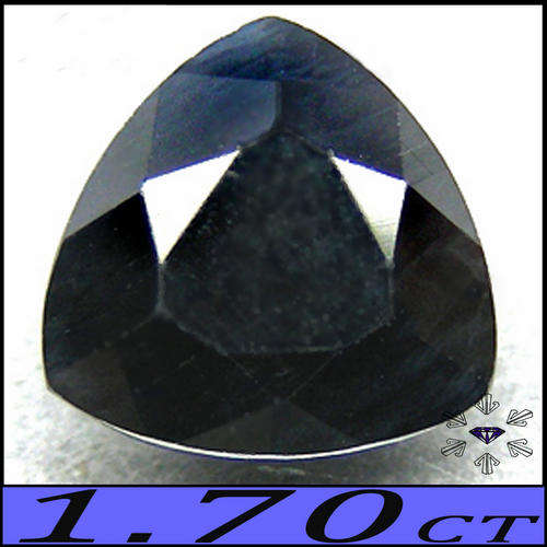 1.70 CT BRIGHT MIDNIGHT BLACK BLUE SAPPHIRE, A NATURAL HEATED TRILLIANT GEMSTONE.