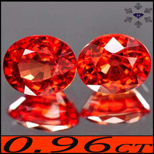 0.96 CT ROARING HOT REDISH ORANGE SONGEA SAPPHIRE, A PAIR OF PRECISION POLISHED OVAL GEMSTONES.