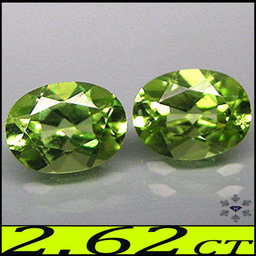 2.62CT BRIGHT OLIVE GREEN NATURAL PERIDOT PAIR OF AWSOME CALIBRATED OVAL POLISH GEMSTONES FROM BURMA