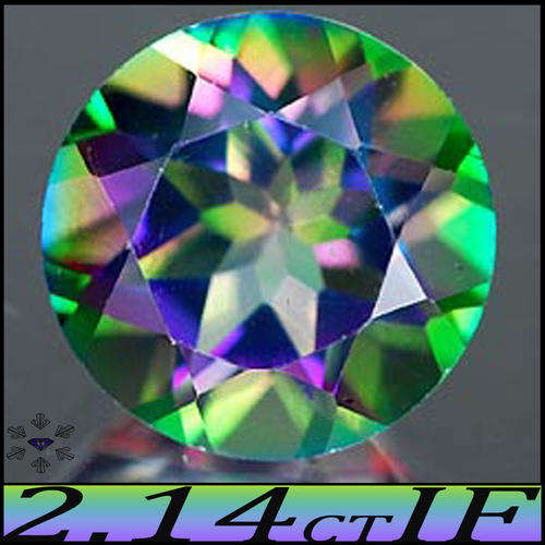 2.14 CT TOPAZ [IF] - NATURAL MAGICAL FIRE GREEN GEMSTONE POLISHED IN A BRILLIANT ROUND.